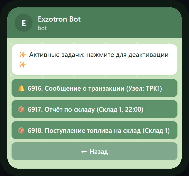 Telegram-бот: список активных заданий для деактивации