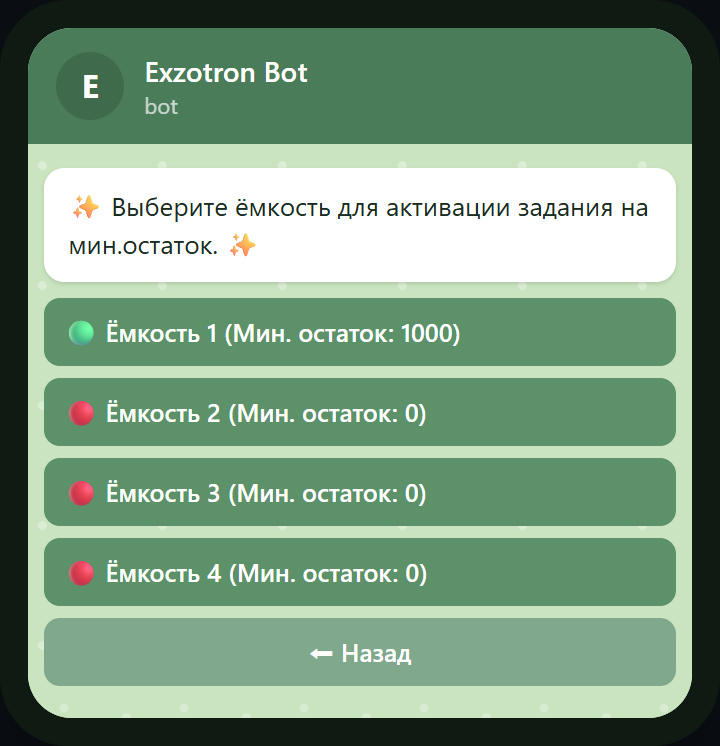 Telegram: выбор ёмкости для минимального остатка
