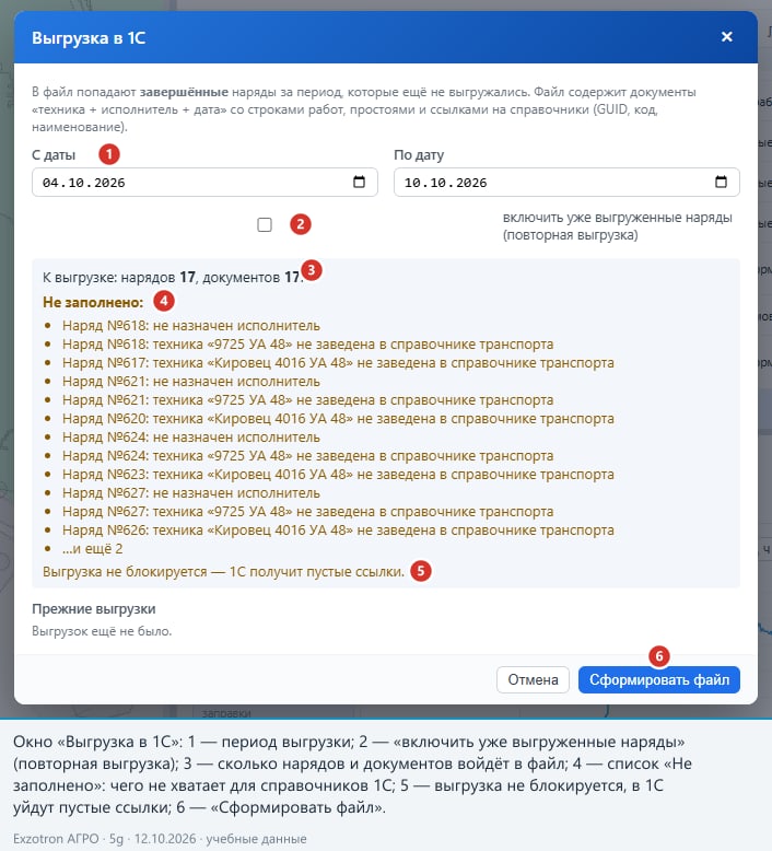 Выгрузка в 1С