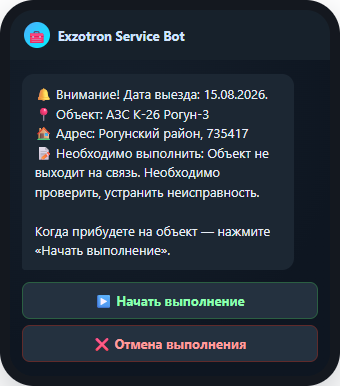 Telegram: кнопка «Начать выполнение»