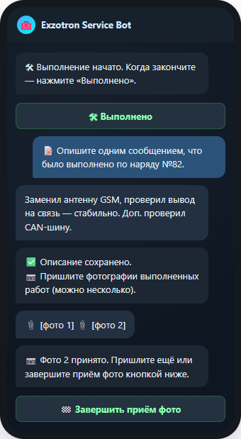 Telegram: текстовый отчёт и фотоотчёт